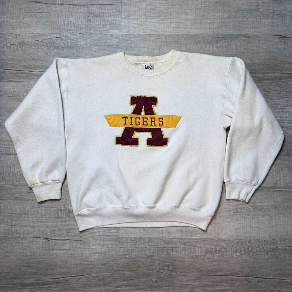 Vtg 80s Lee Auburn Tiger White Crewneck Sweatshirt Sz Large USA Made Grunge